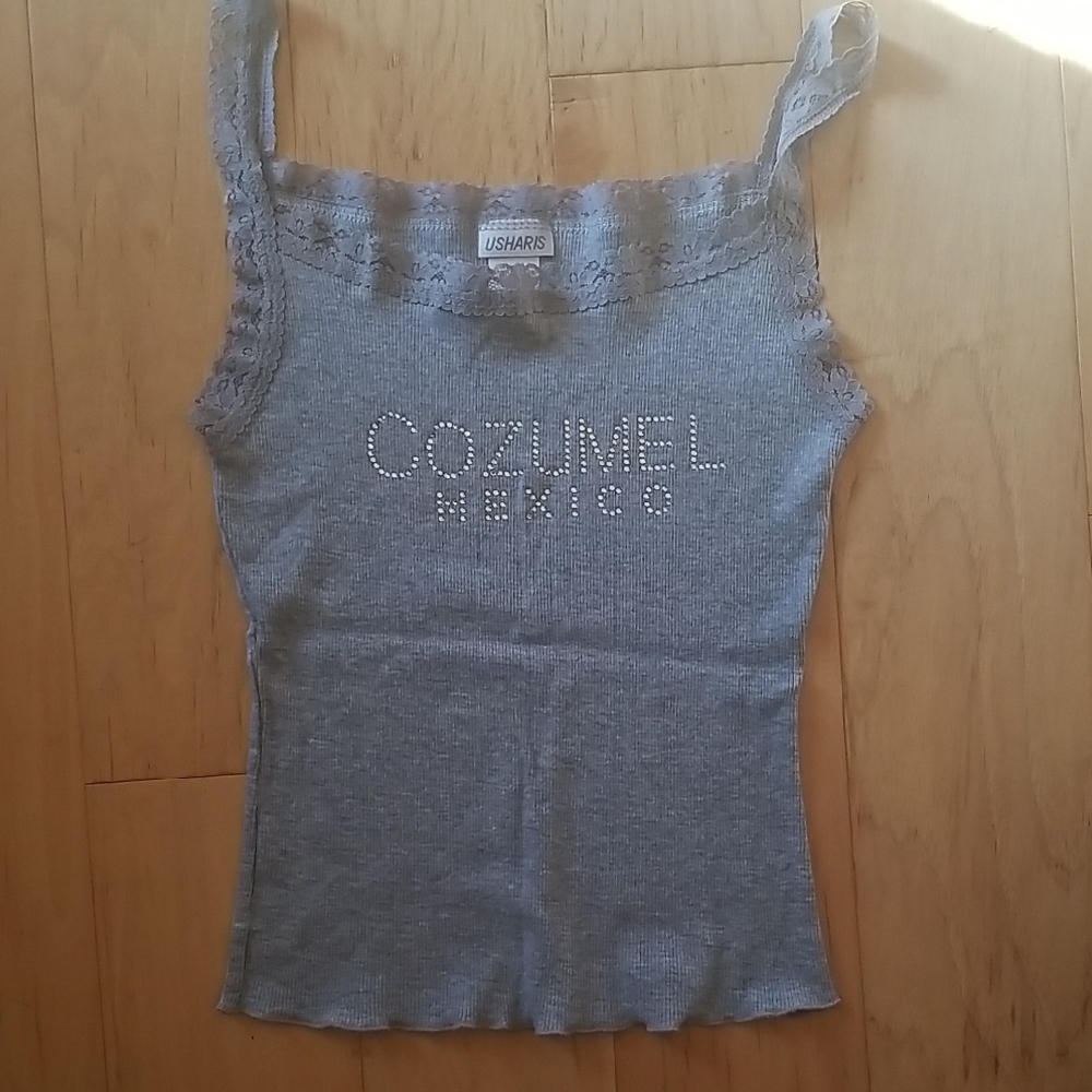 Women's Gray Lace Tank Top